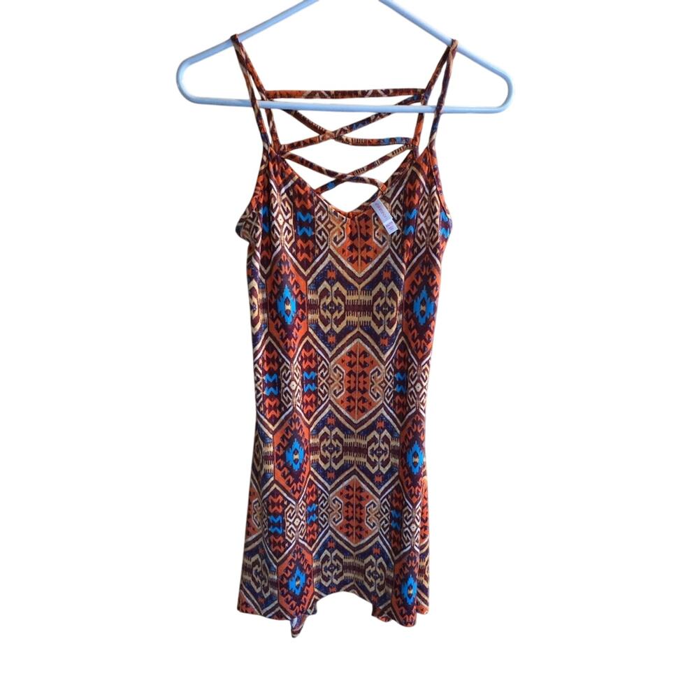 XS Xhilaration orange, brown and blue dress.